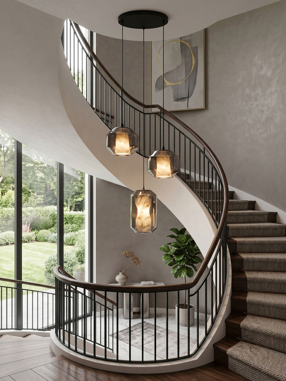 Alabaster Glass Cylinder Pendant Light – detail 6