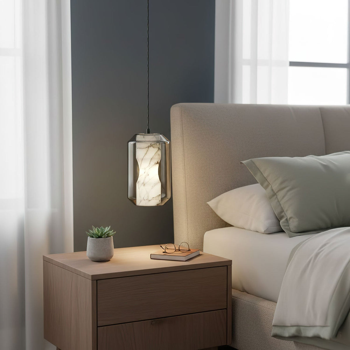 Alabaster Glass Cylinder Pendant Light – detail 9