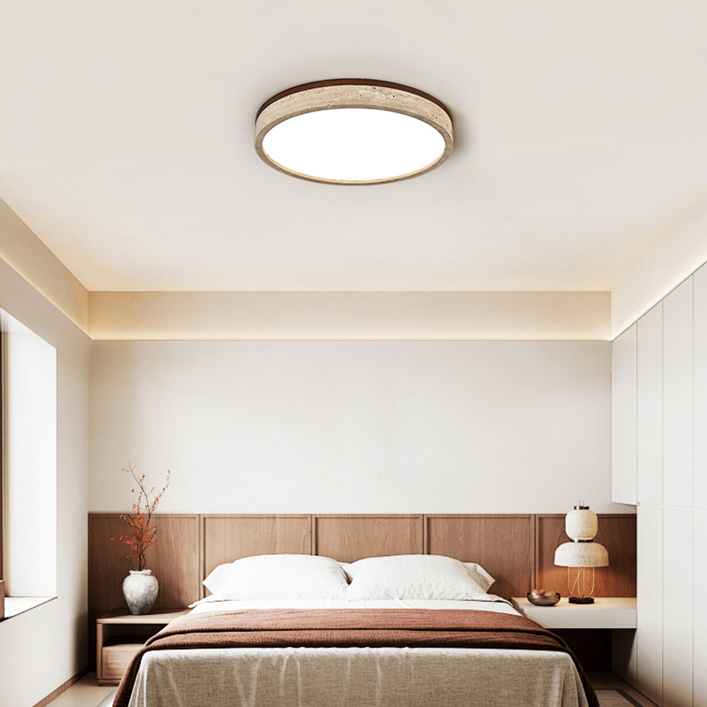 Lampada da soffitto Selmi Rotonda in travertino
