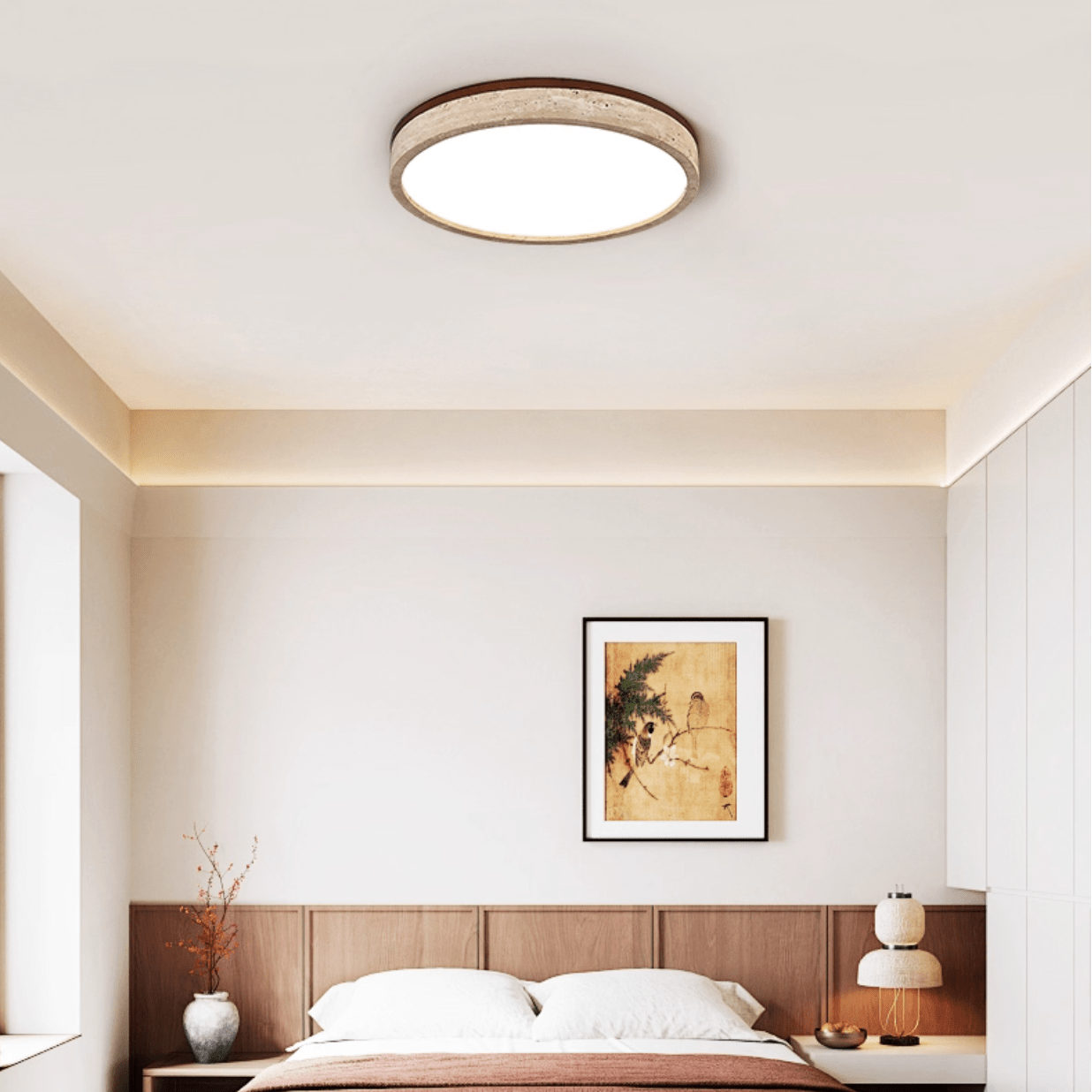Lampada da soffitto Selmi Rotonda in travertino