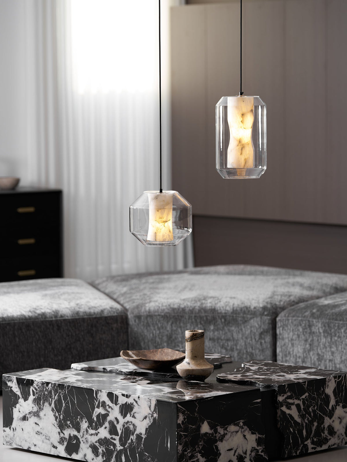 Alabaster Glass Cylinder Pendant Light – detail 34