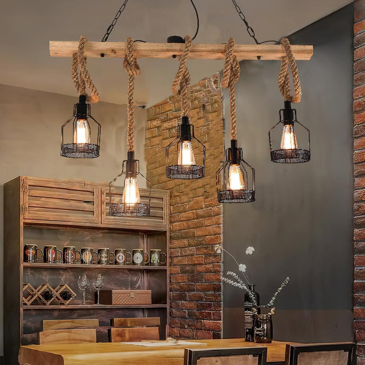 Hemp Rope Industrial Grenade Chandelier – detail 2